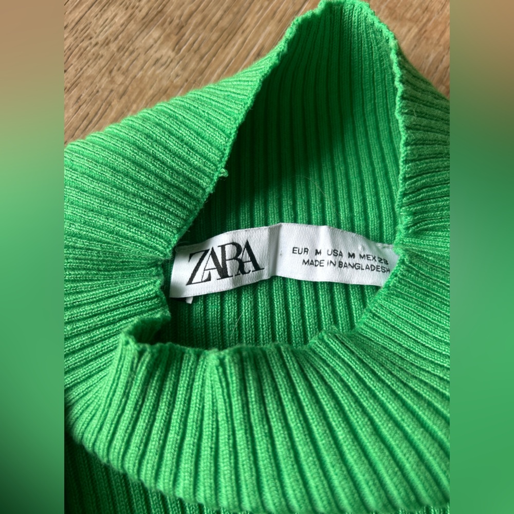 ☘️ Zara Vibrant Green Long Sleeve Dress Fit & Flare - Picture 6 of 7